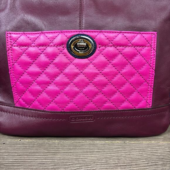 COACH Park Carrie Tote Handbag Purse Quilted Pink Maroon Navy G1393-F24693 - Picture 8 of 16